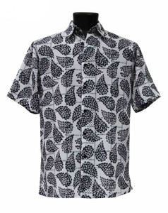 Bassiri Short Sleeve Camp Shirt - Black & Grey Fancy Paisley Design